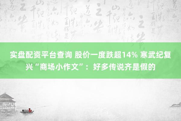 实盘配资平台查询 股价一度跌超14% 寒武纪复兴“商场小作文”：好多传说齐是假的