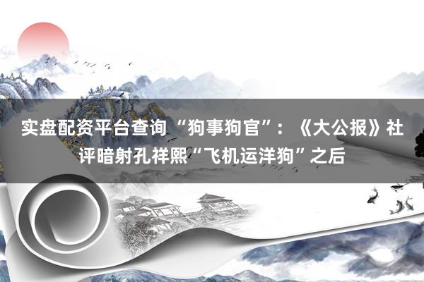 实盘配资平台查询 “狗事狗官”：《大公报》社评暗射孔祥熙“飞机运洋狗”之后