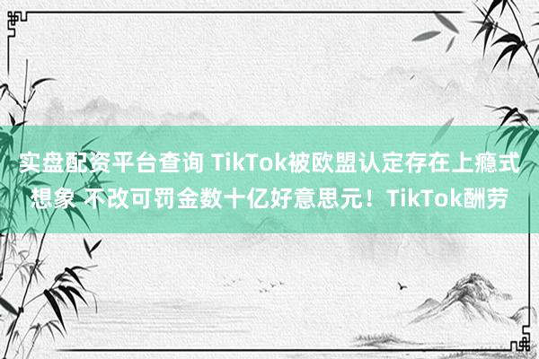 实盘配资平台查询 TikTok被欧盟认定存在上瘾式想象 不改可罚金数十亿好意思元！TikTok酬劳
