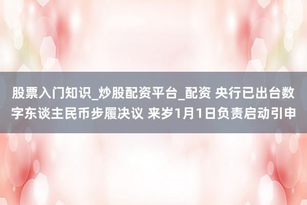 股票入门知识_炒股配资平台_配资 央行已出台数字东谈主民币步履决议 来岁1月1日负责启动引申
