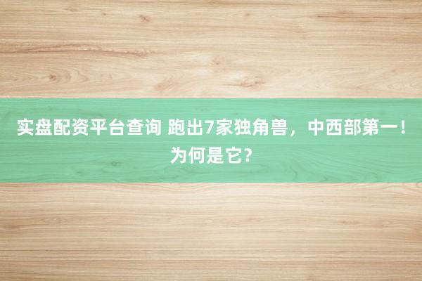 实盘配资平台查询 跑出7家独角兽，中西部第一！为何是它？